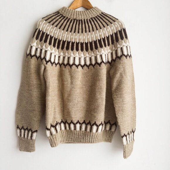 Vintage Handmade Brown Bronze Fairisle Wool Pullover Sweater M - Picture 3 of 6